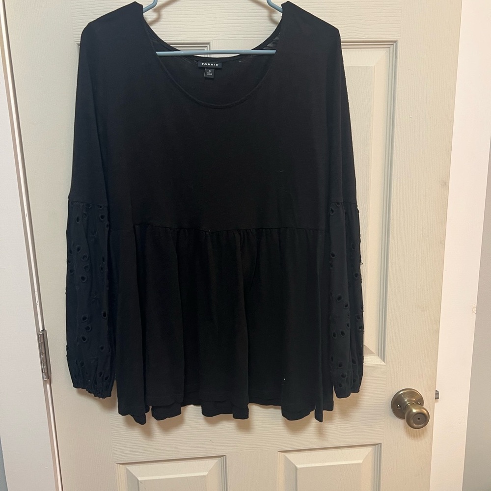 torrid Black Top with Eyelet Balloon Sleeves